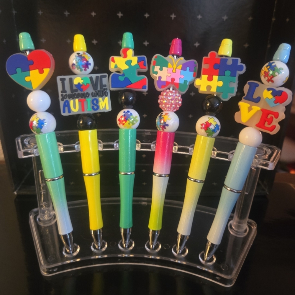Autism Awareness Glow-in-the-dark Themed Beaded Ink Pens (Sold Individually)